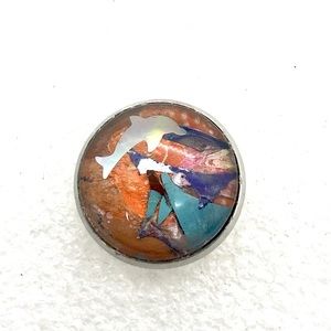 Brooch pin hand painted glass dome handcrafted